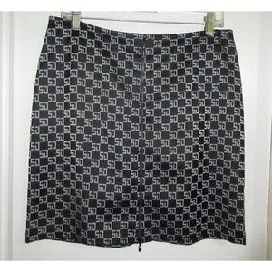 St. John 6 S Logo Print Skirt Double Zipper Black Gray Knee Length --Superb!